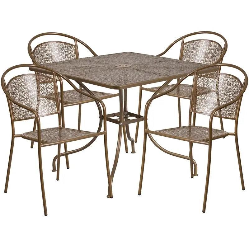 Westbury 5pcs Square 35.5'' Gold Steel Table w/4 Round Back Chairs iHome Studio