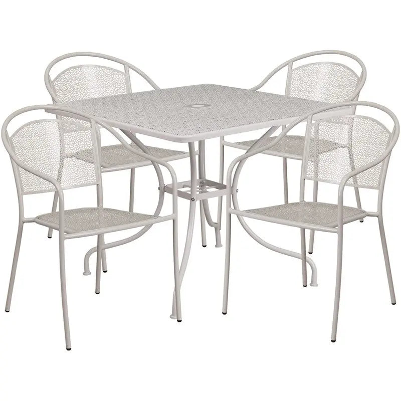 Westbury 5pcs Square 35.5'' Light Gray Steel Table w/4 Round Back Chairs iHome Studio
