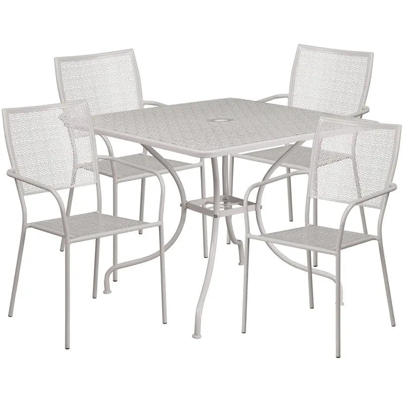 Westbury 5pcs Square 35.5'' Light Gray Steel Table w/4 Square Back Chairs iHome Studio