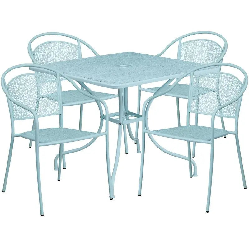 Westbury 5pcs Square 35.5'' Sky Blue Steel Table w/4 Round Back Chairs iHome Studio