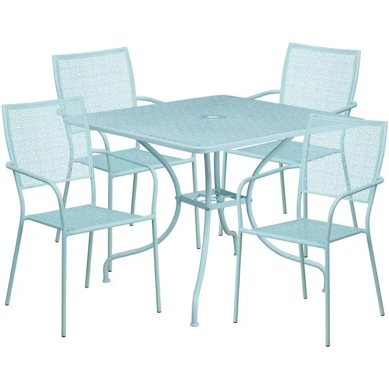 Westbury 5pcs Square 35.5'' Sky Blue Steel Table w/4 Square Back Chairs iHome Studio