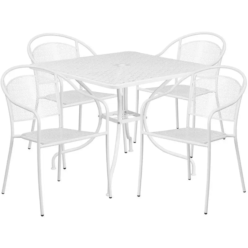 Westbury 5pcs Square 35.5'' White Steel Table w/4 Round Back Chairs iHome Studio