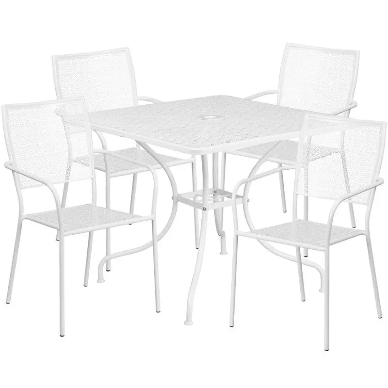 Westbury 5pcs Square 35.5'' White Steel Table w/4 Square Back Chairs iHome Studio