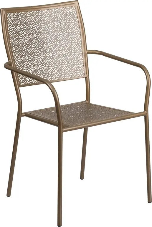Westbury Gold Steel Arm Chair w/Square Back for Patio/Bar/Restaurant iHome Studio