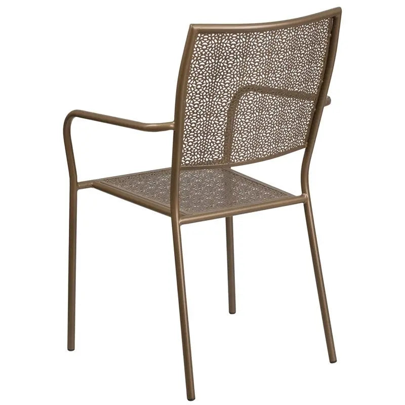 Westbury Gold Steel Arm Chair w/Square Back for Patio/Bar/Restaurant iHome Studio