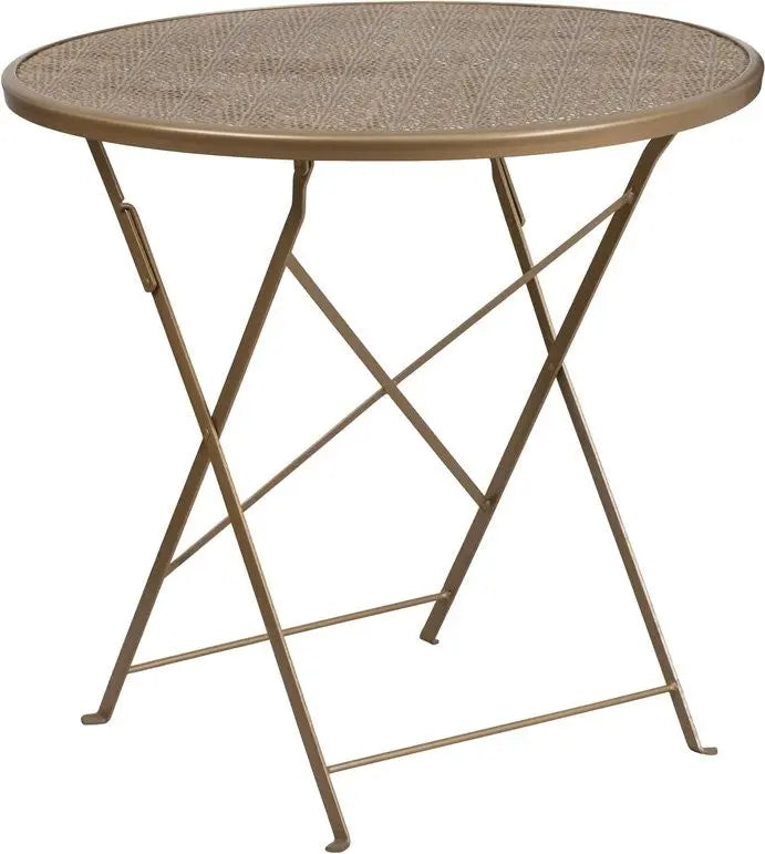 Westbury Round 30'' Gold Steel Folding Table for Patio/Bar iHome Studio