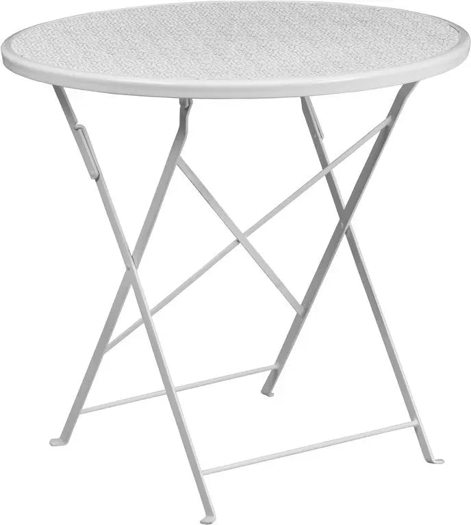 Westbury Round 30'' White Steel Folding Table for Patio/Bar iHome Studio