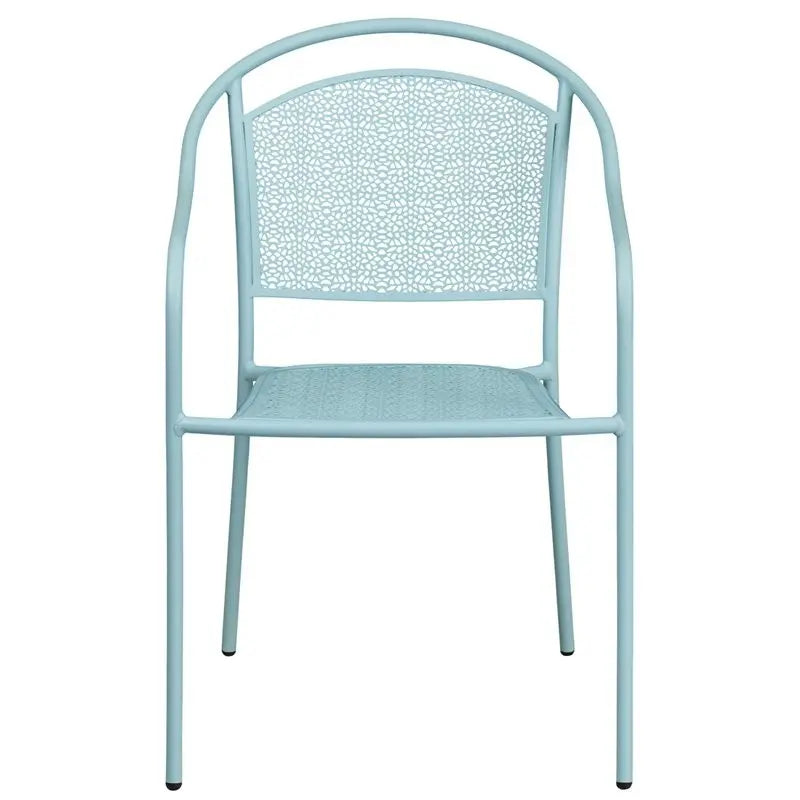 Westbury Sky Blue Steel Arm Chair w/Round Back for Patio/Bar/Restaurant iHome Studio