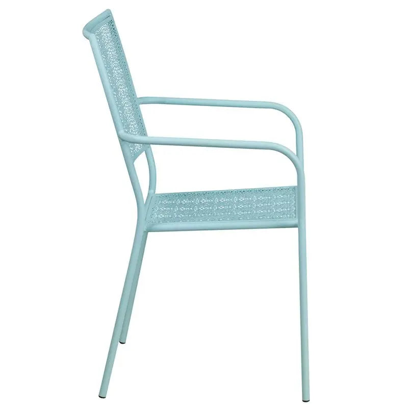 Westbury Sky Blue Steel Arm Chair w/Square Back for Patio/Bar/Restaurant iHome Studio