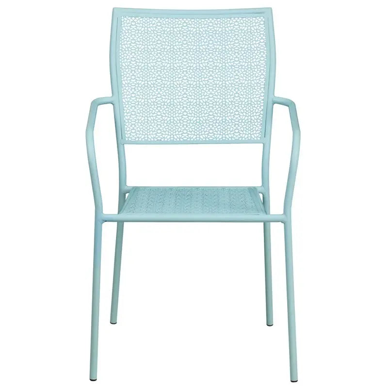 Westbury Sky Blue Steel Arm Chair w/Square Back for Patio/Bar/Restaurant iHome Studio