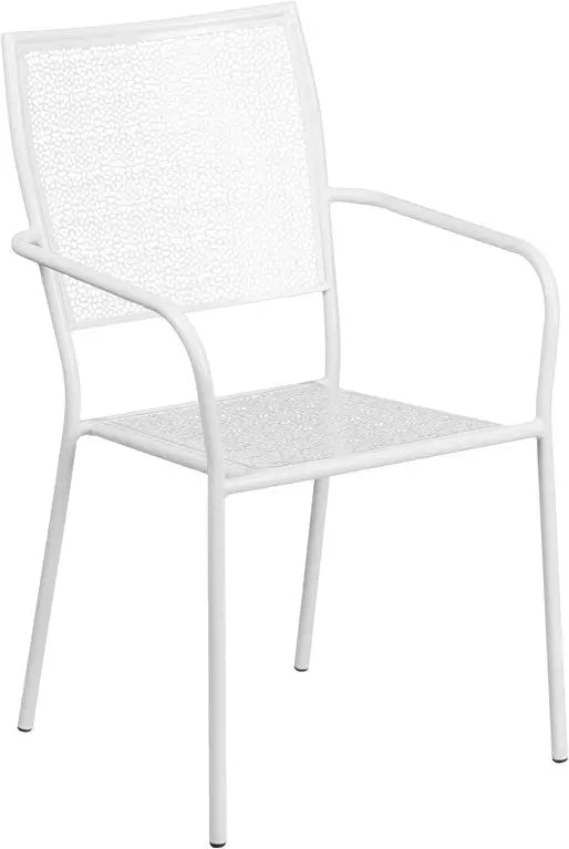 Westbury White Steel Arm Chair w/Square Back for Patio/Bar/Restaurant iHome Studio