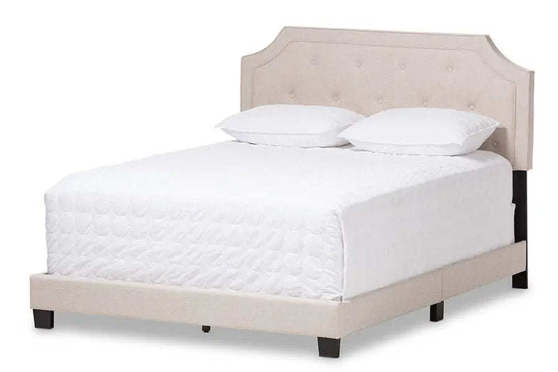 Willis Light Beige Fabric Upholstered Box Spring Bed (Full) iHome Studio