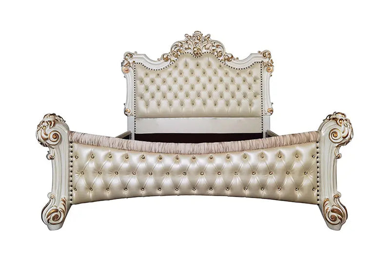 Wilson California King Bed, Faux Leather & Antique Pearl Finish iHome Studio