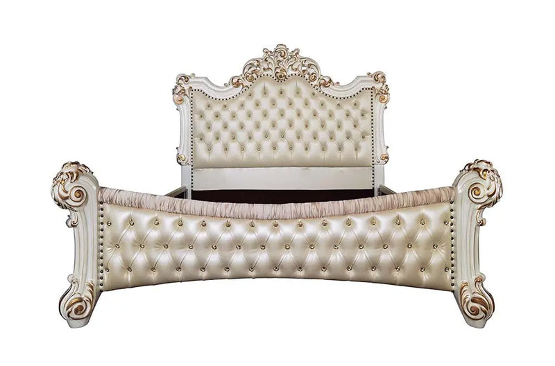 Wilson Queen Bed, Faux Leather & Antique Pearl Finish iHome Studio