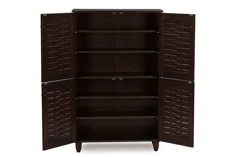 Winda 4-Door Dark Brown Wooden Entryway Shoes Storage Cabinet iHome Studio