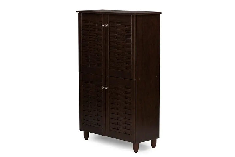 Winda 4-Door Dark Brown Wooden Entryway Shoes Storage Cabinet iHome Studio