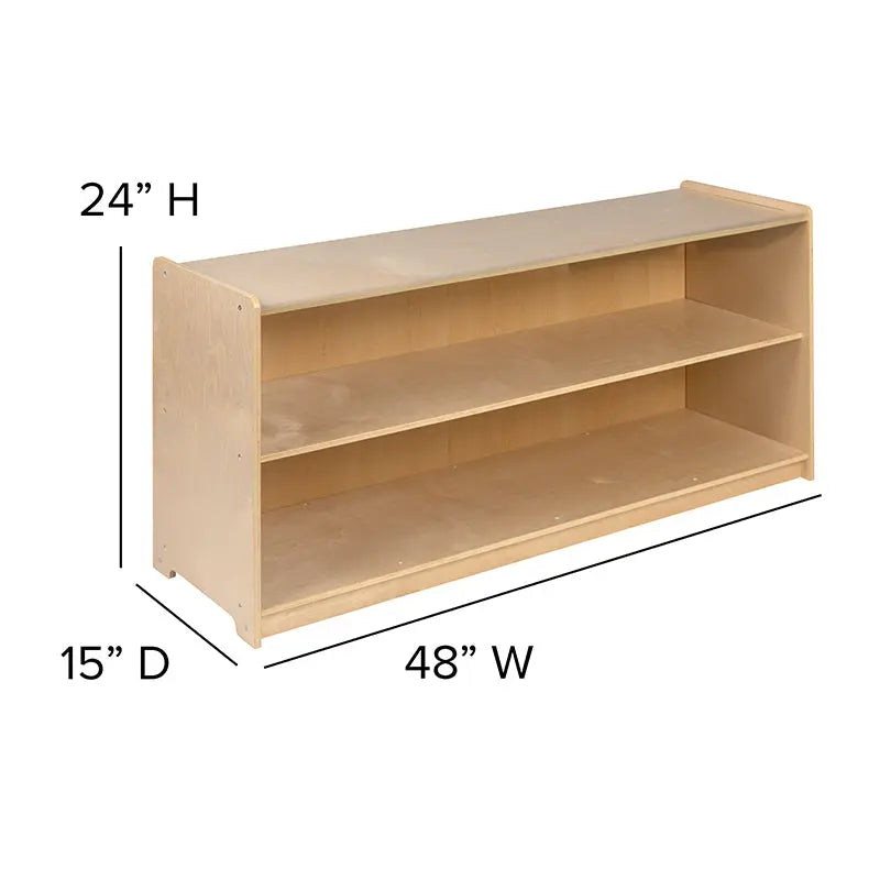 Wooden 2 Section School Classroom Storage Cabinet, 24"H x 48"L (Natural) iHome Studio