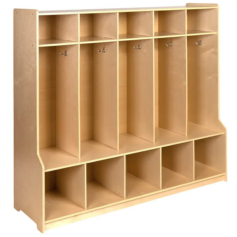 Wooden 5 Section School Coat Locker with Bench, 48"H x 48"L (Natural) iHome Studio