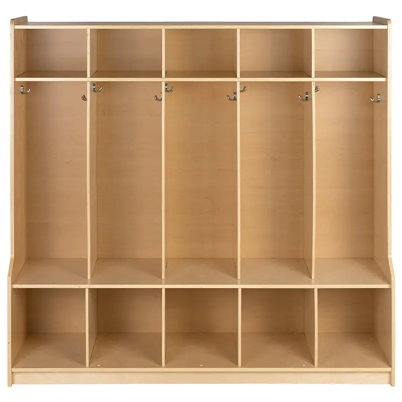 Wooden 5 Section School Coat Locker with Bench, 48"H x 48"L (Natural) iHome Studio
