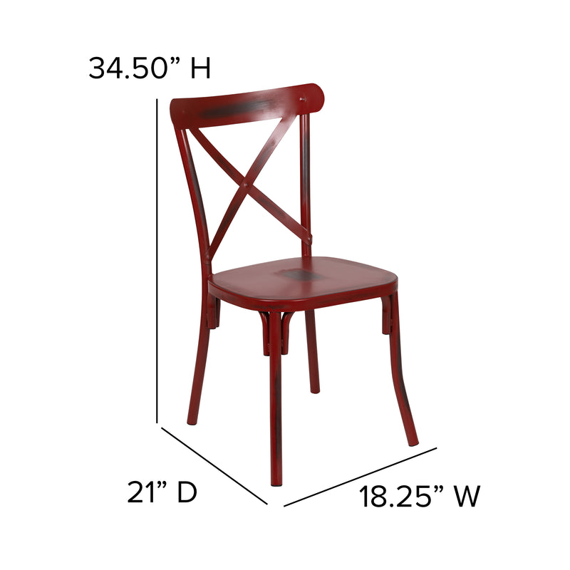 Casey Metal Cross Back Dining Chair - Distressed Red Finish iHome Studio