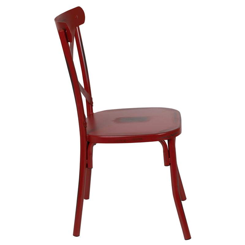 Casey Metal Cross Back Dining Chair - Distressed Red Finish iHome Studio