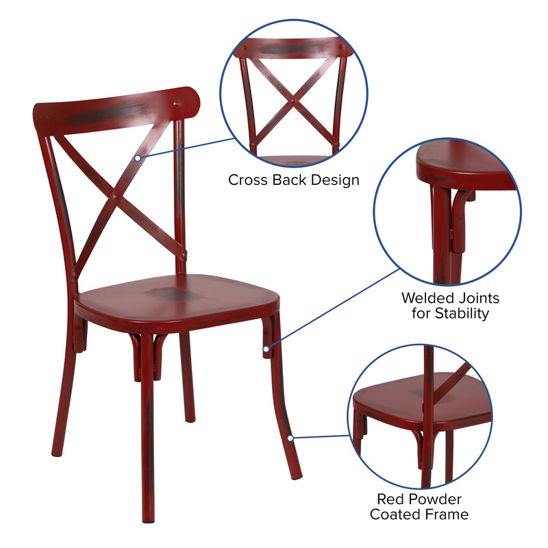 Casey Metal Cross Back Dining Chair - Distressed Red Finish iHome Studio