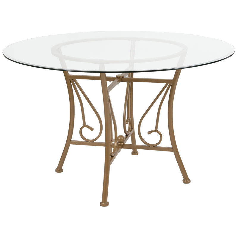 Casey 48'' Round Glass Dining Table with Matte Gold Metal Frame iHome Studio