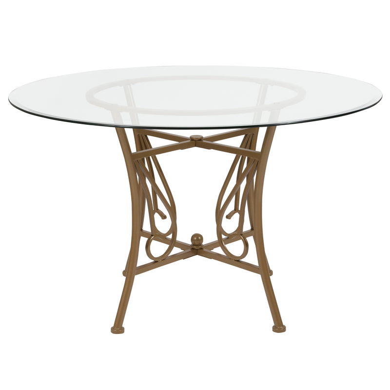 Casey 48'' Round Glass Dining Table with Matte Gold Metal Frame iHome Studio