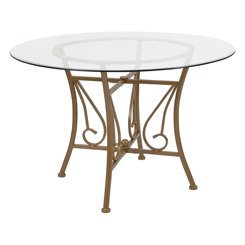 Casey 45'' Round Glass Dining Table with Matte Gold Metal Frame iHome Studio