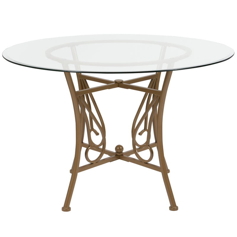 Casey 45'' Round Glass Dining Table with Matte Gold Metal Frame iHome Studio