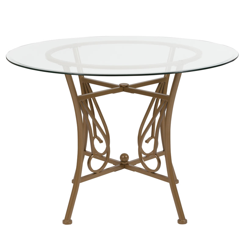 Casey 42'' Round Glass Dining Table with Matte Gold Metal Frame iHome Studio