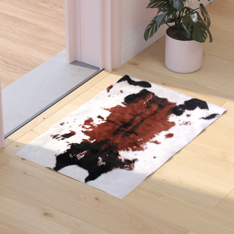 Naomi Collection 2' x 3' Brown Faux Cowhide Print Area Rug with Polyester Backing iHome Studio