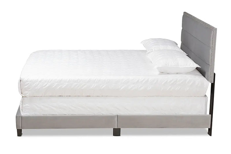 Yolanda Gray Velvet Fabric Upholstered Panel Bed (Full) iHome Studio
