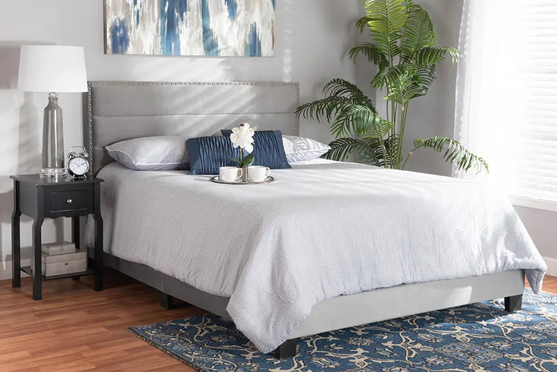 Yolanda Gray Velvet Fabric Upholstered Panel Bed (Queen) iHome Studio