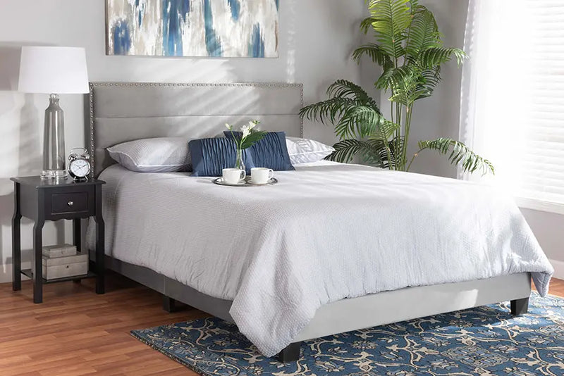 Yolanda Gray Velvet Fabric Upholstered Panel Bed (Queen) iHome Studio
