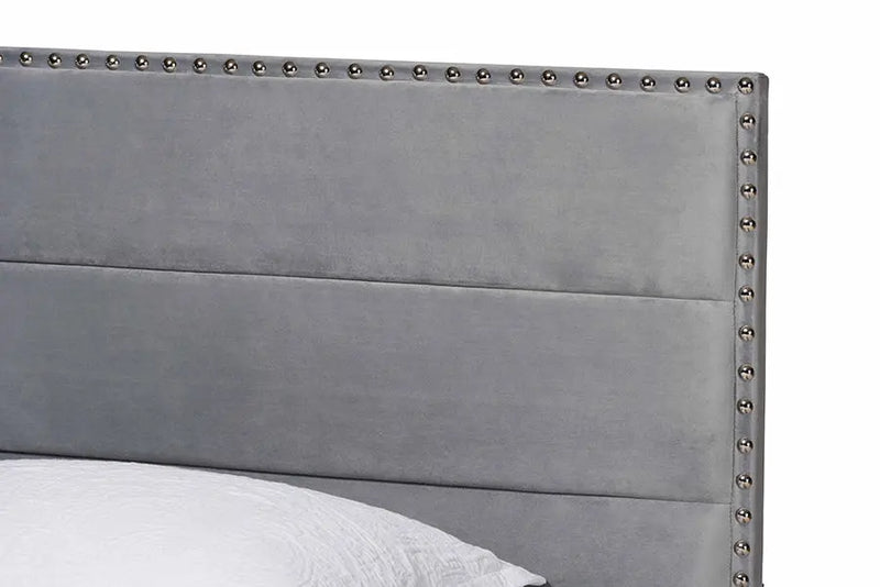 Yolanda Gray Velvet Fabric Upholstered Panel Bed (Twin) iHome Studio