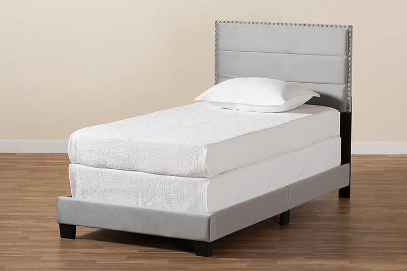 Yolanda Gray Velvet Fabric Upholstered Panel Bed (Twin) iHome Studio