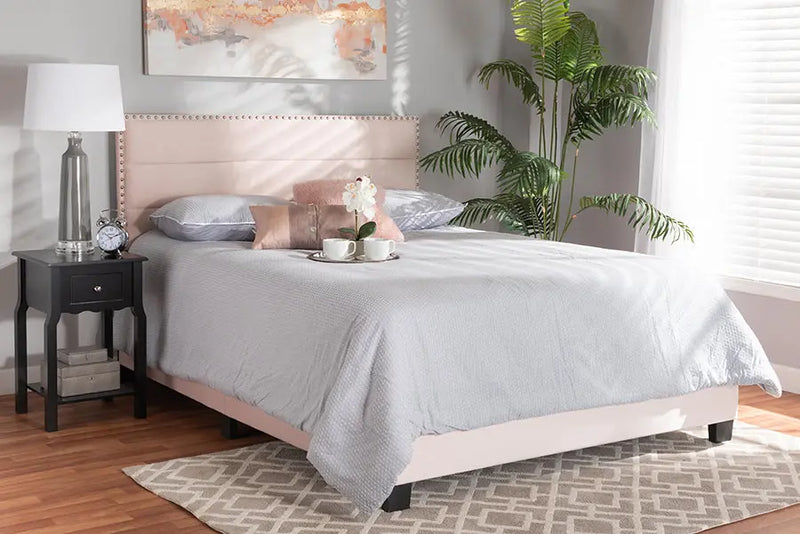 Yolanda Light Pink Velvet Fabric Upholstered Panel Bed (Queen) iHome Studio