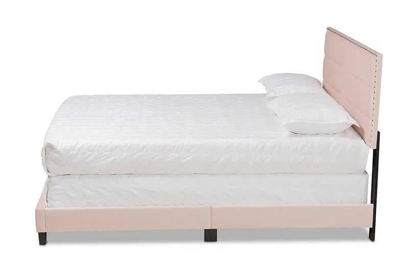 Yolanda Light Pink Velvet Fabric Upholstered Panel Bed (Queen) iHome Studio