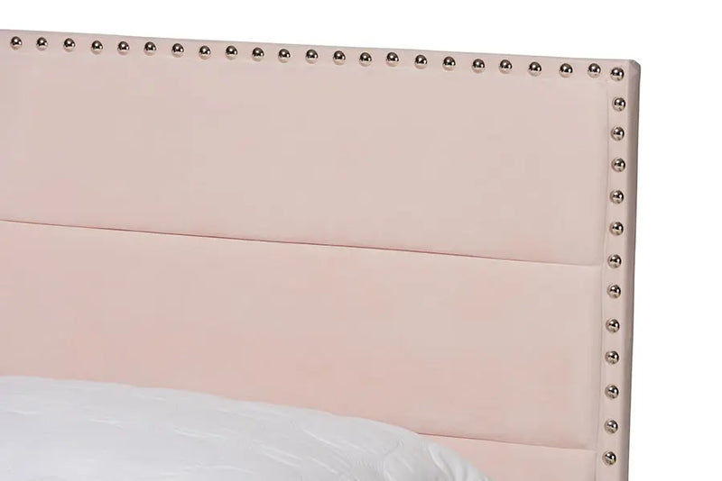 Yolanda Light Pink Velvet Fabric Upholstered Panel Bed (Queen) iHome Studio