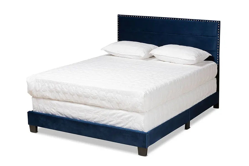 Yolanda Navy Blue Velvet Fabric Upholstered Panel Bed (Queen) iHome Studio