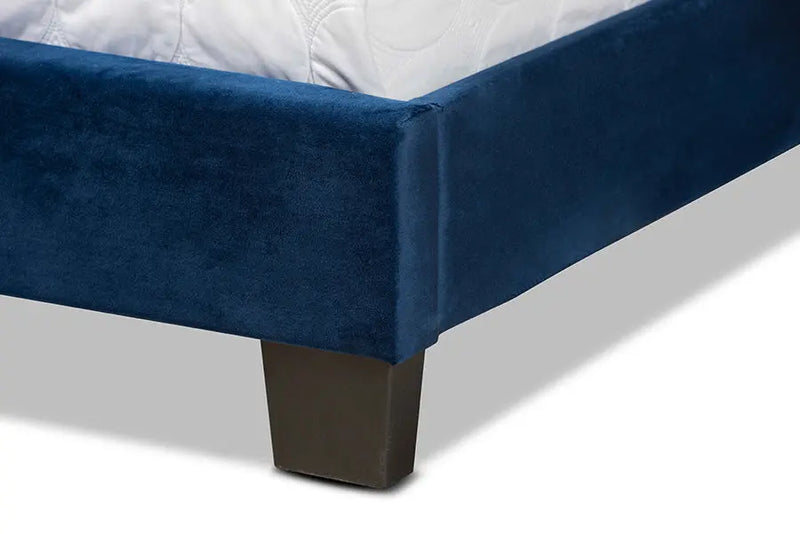 Yolanda Navy Blue Velvet Fabric Upholstered Panel Bed (Queen) iHome Studio