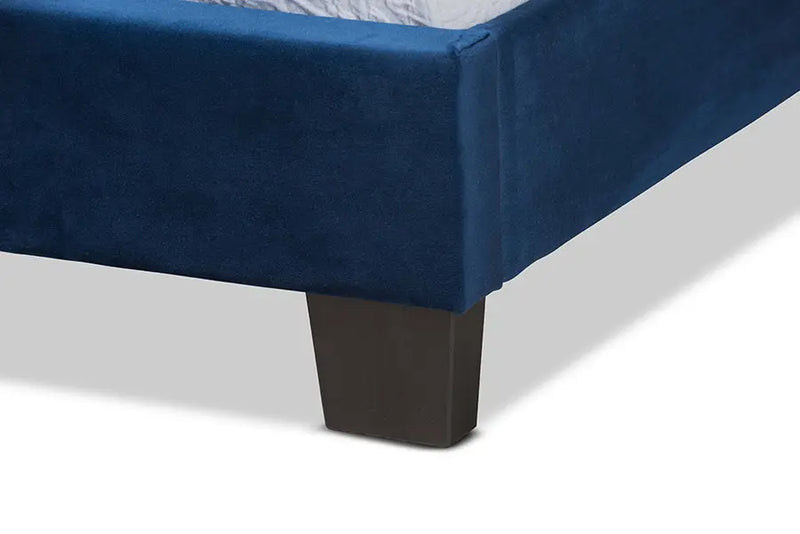 Yolanda Navy Blue Velvet Fabric Upholstered Panel Bed (Twin) iHome Studio