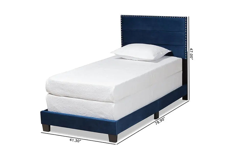 Yolanda Navy Blue Velvet Fabric Upholstered Panel Bed (Twin) iHome Studio