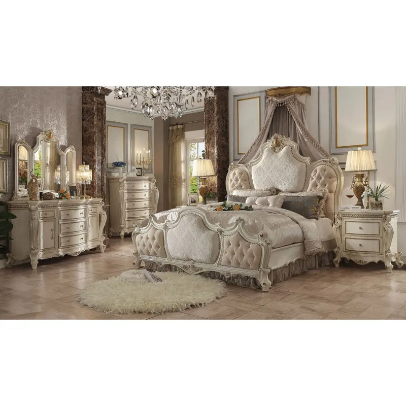 Zane European Style California King Bed w/Arched Headboard, Fabric & Antique Pearl iHome Studio