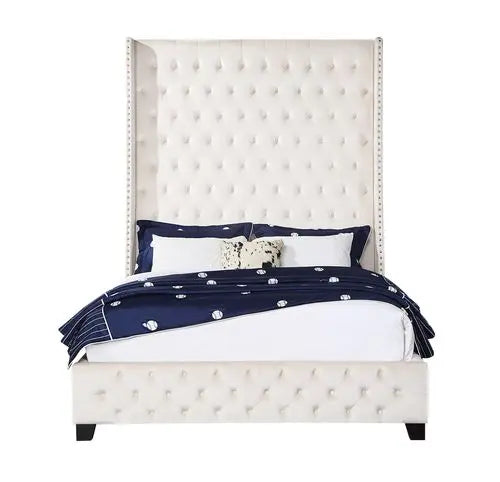 Zariah King Bed, Beige Velvet iHome Studio