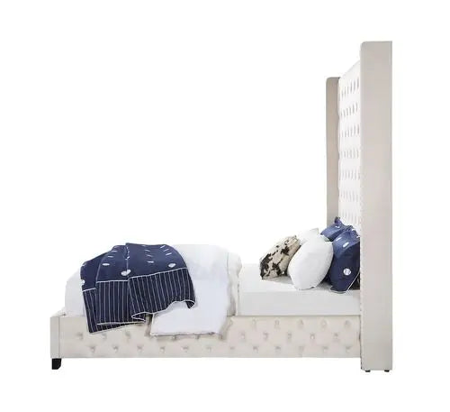 Zariah King Bed, Beige Velvet iHome Studio