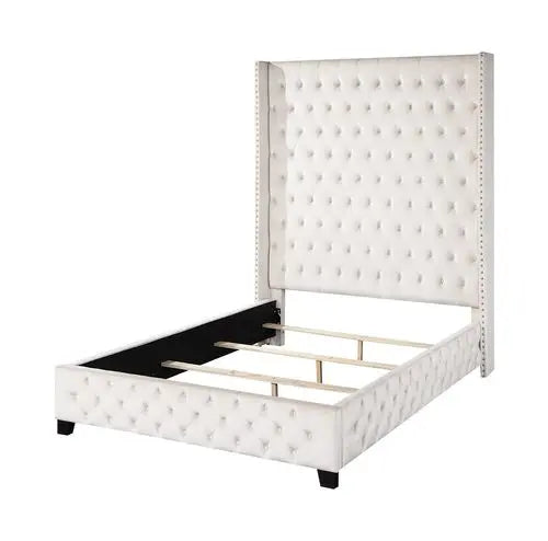 Zariah King Bed, Beige Velvet iHome Studio