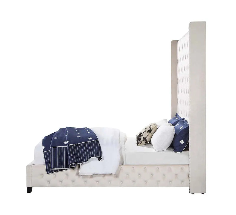 Zariah Queen Bed, Beige Velvet iHome Studio