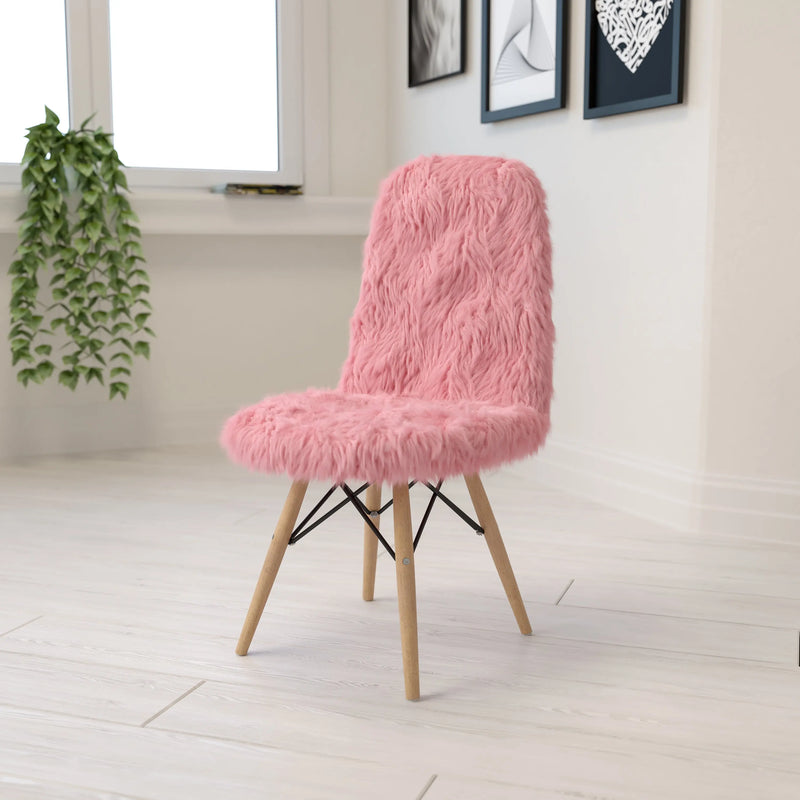 Zina Shaggy Dog Light Pink Accent Chair iHome Studio